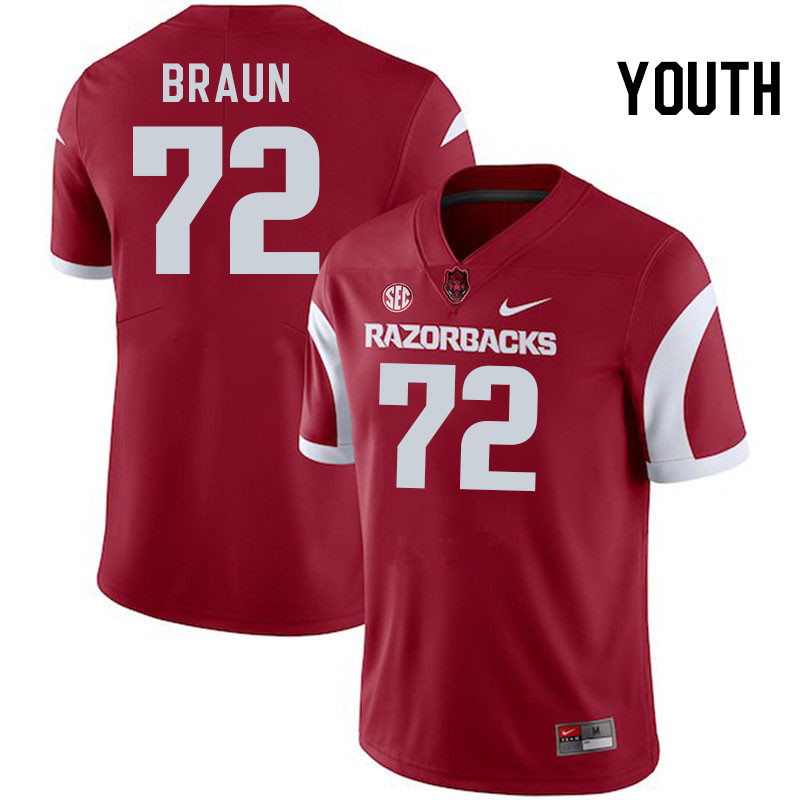 Youth #72 Joshua Braun Arkansas Razorbacks College Football Jerseys Stitched-Cardinal